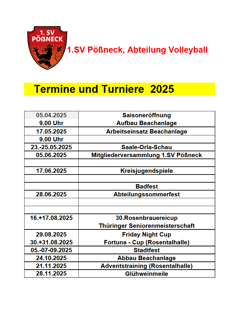 Terminübersicht 2025