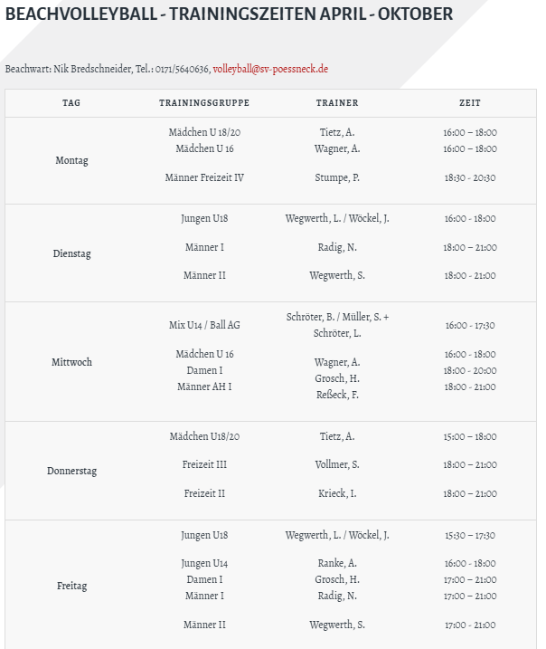 Beachvolleyball - Trainingszeiten April - Oktober
