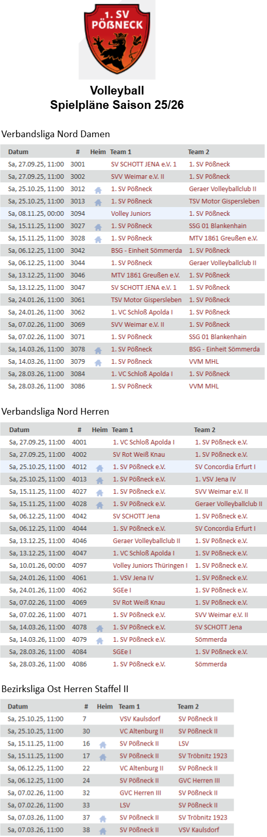 Spielpläne Abteilung Volleyball